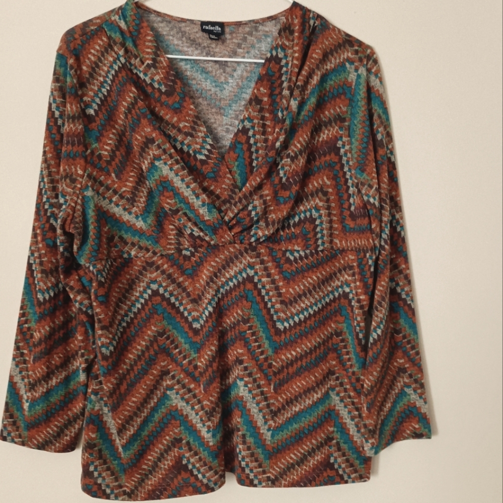 Rafaella Multicolored Western Southwestern Cabin Prairie Babydoll Top P/L